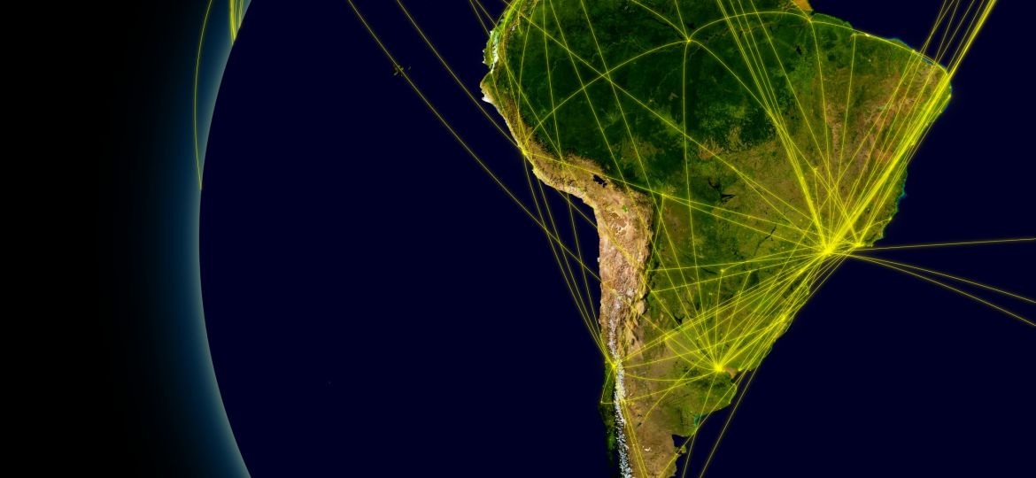 South,America,Viewed,From,Space,With,Connections,Representing,Main,Air